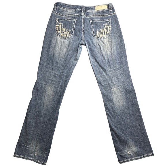 Rock & Roll Cowgirl Jeans Womens 34x36 Embellished Pockets Bootcut Blue Denim - Picture 1 of 16